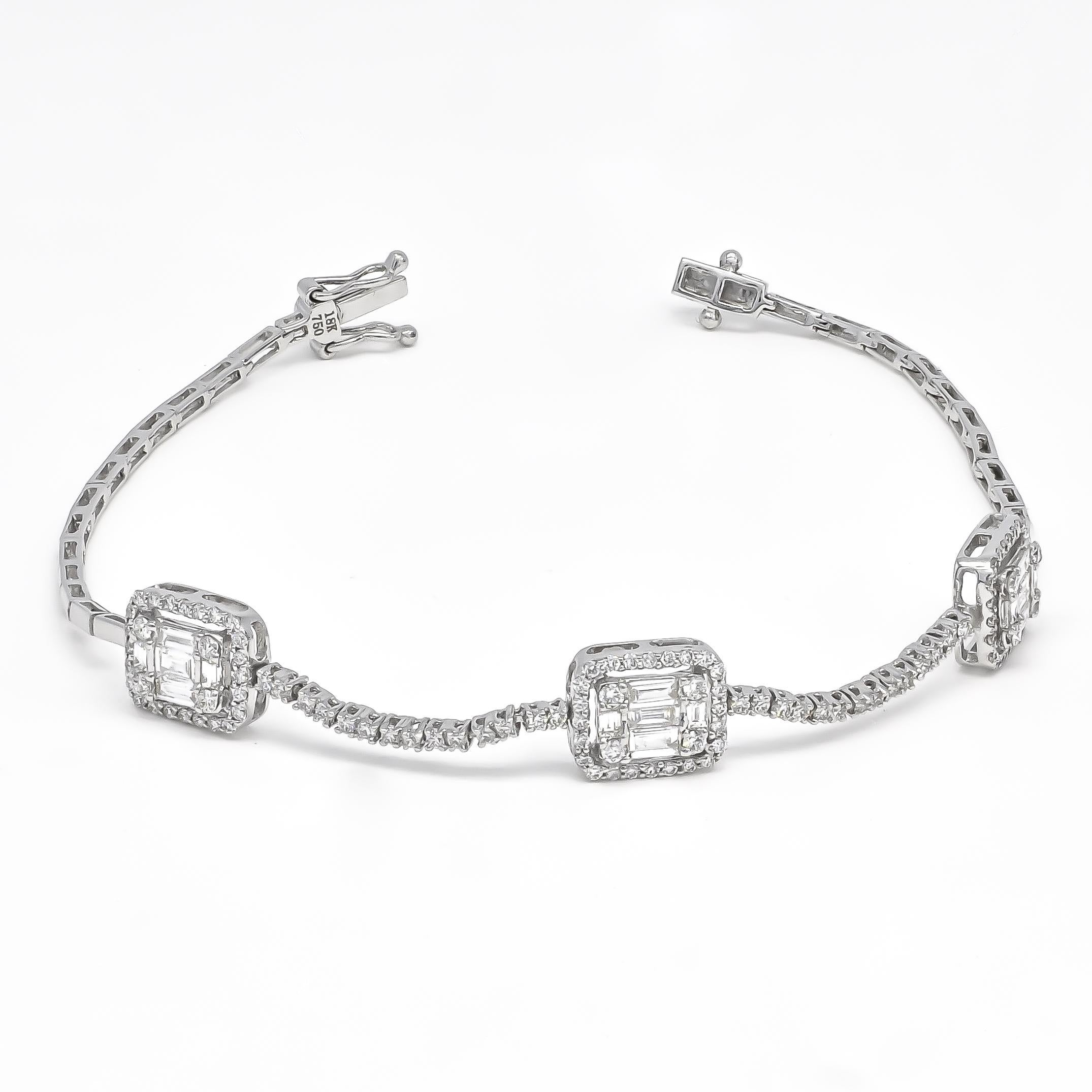 Women's or Men's Natural Diamond 1.30 Carats 18KT White Gold Fine Jewelry Bracelet For Sale