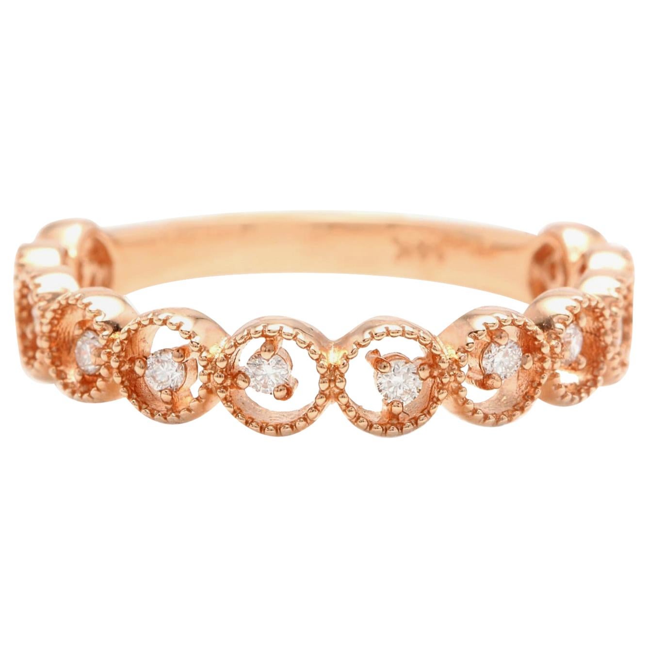 Natural Diamond 14 Karat Solid Rose Gold Band Ring