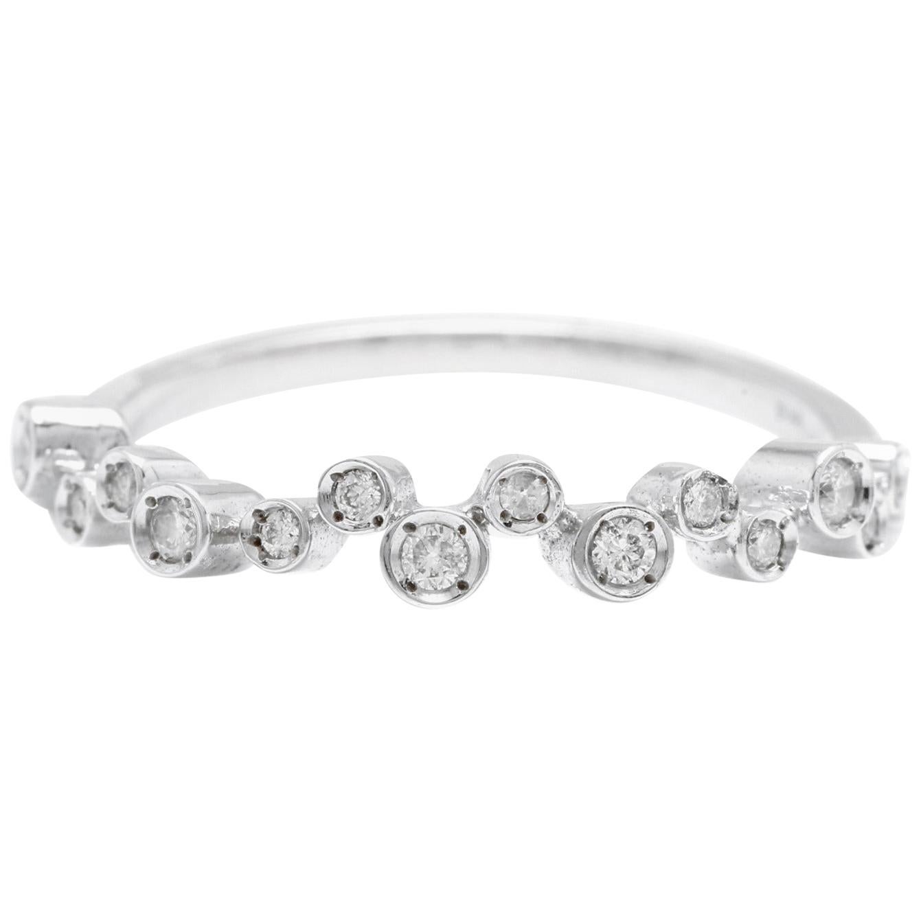 Natural Diamond 14 Karat Solid White Gold Band Ring For Sale