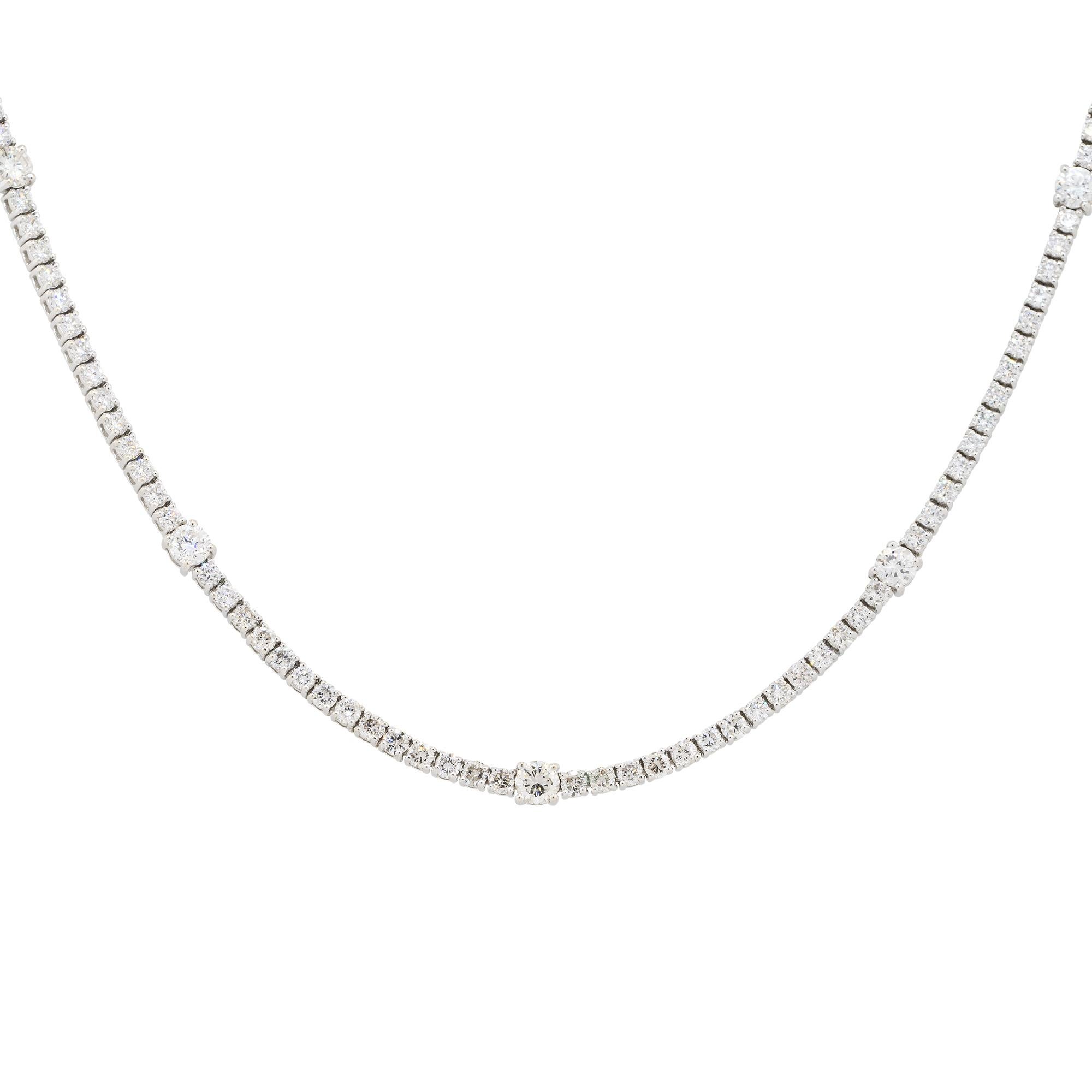 Modern Natural Diamond 14-Karat Tennis Necklace With Large Diamond Stations In Stock