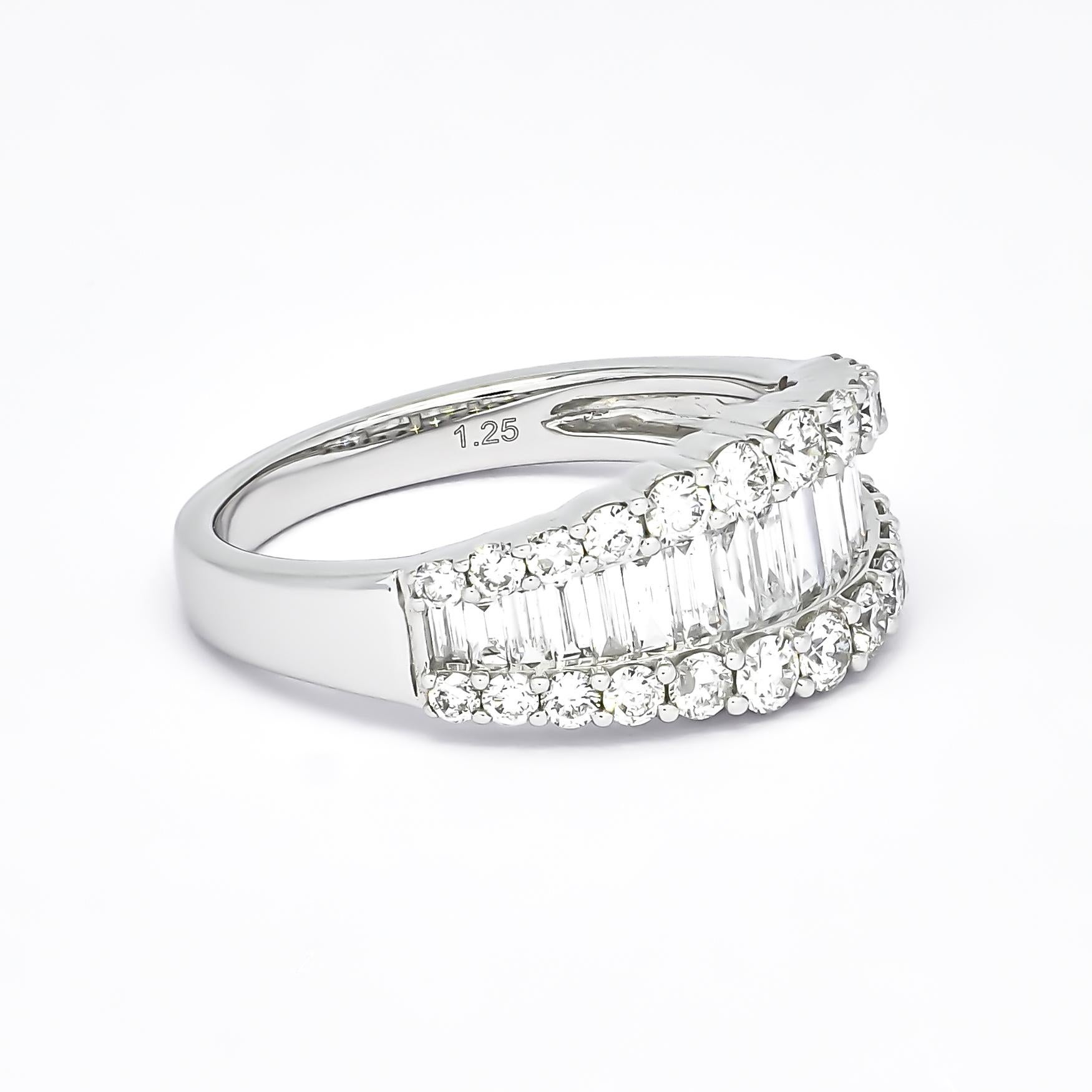Modern Natural Diamond 1.45 Carats 18KT White Gold Baguette Anniversary Band Ring For Sale