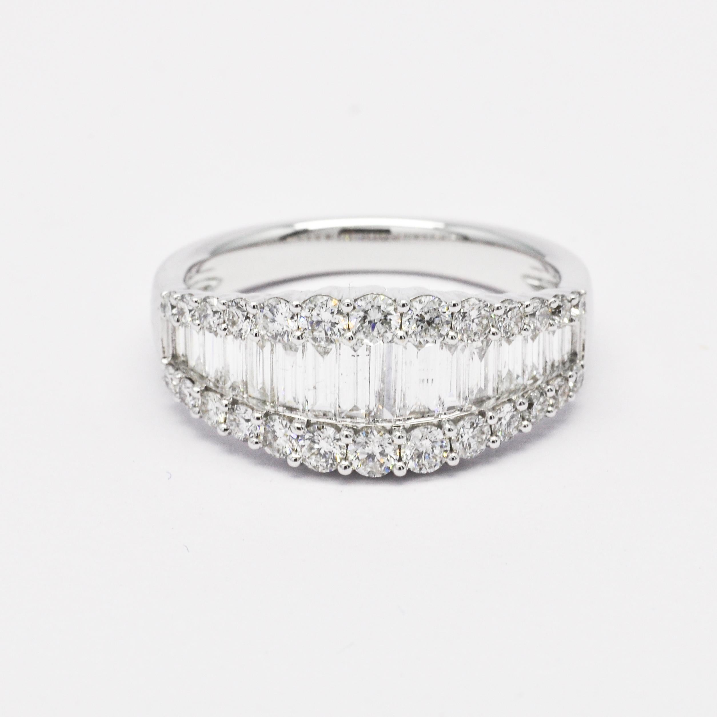 Baguette Cut Natural Diamond 1.45 Carats 18KT White Gold Baguette Anniversary Band Ring For Sale