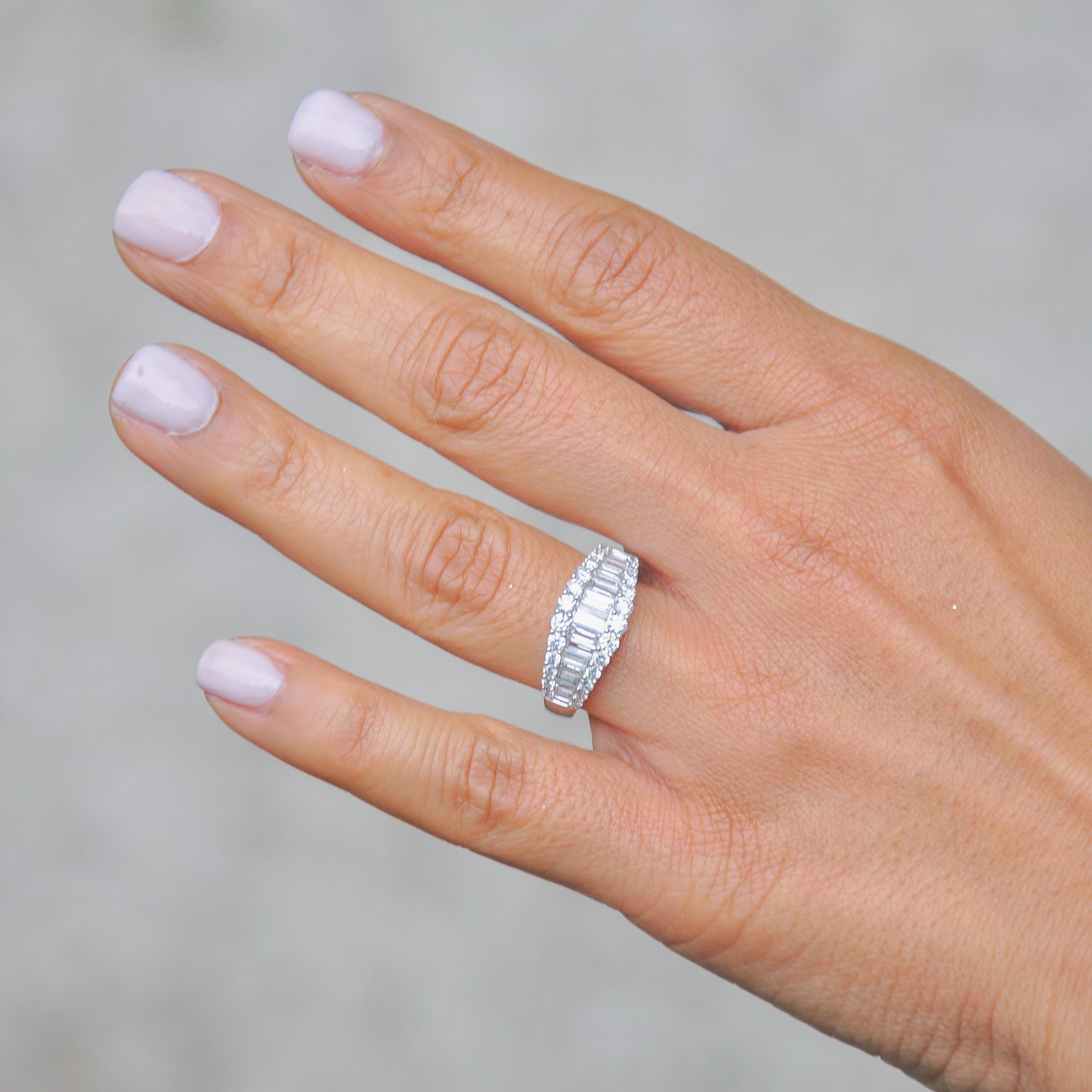 Natural Diamond 1.45 Carats 18KT White Gold Baguette Anniversary Band Ring For Sale 2