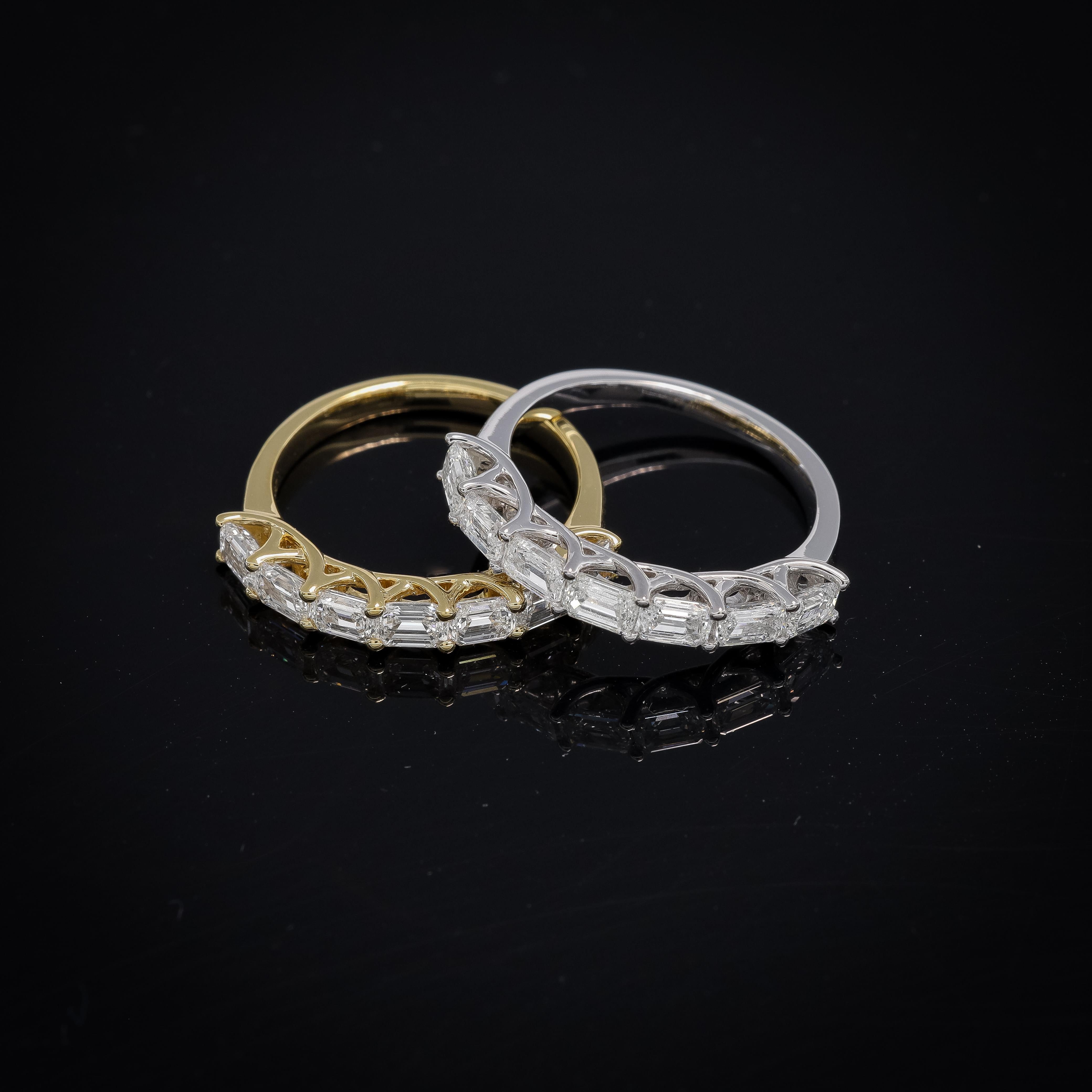 Natürlicher Diamant 1,45 Karat 18KT Weißgold Baguette-Ehering im Angebot 10