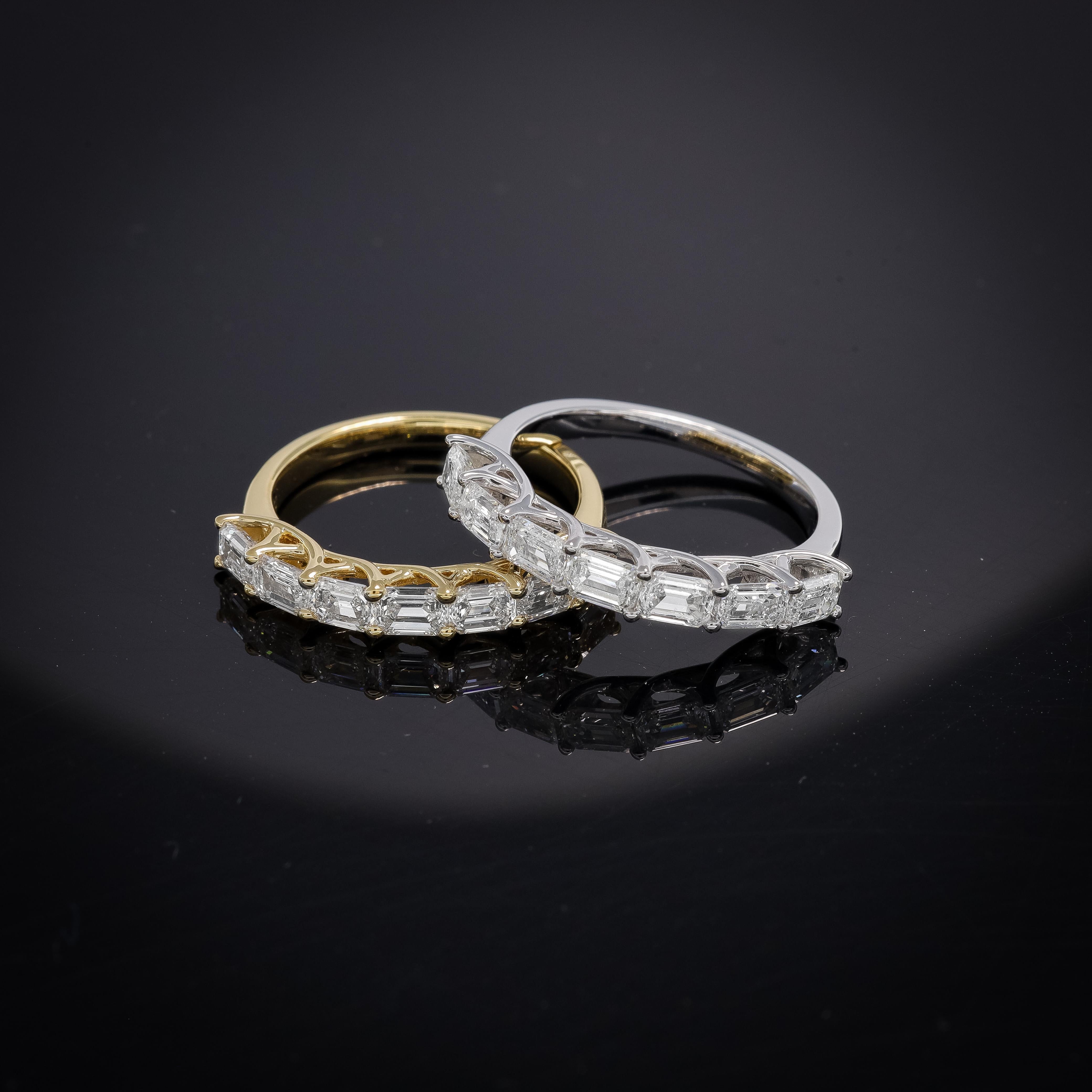 Natürlicher Diamant 1,45 Karat 18KT Weißgold Baguette-Ehering im Angebot 11
