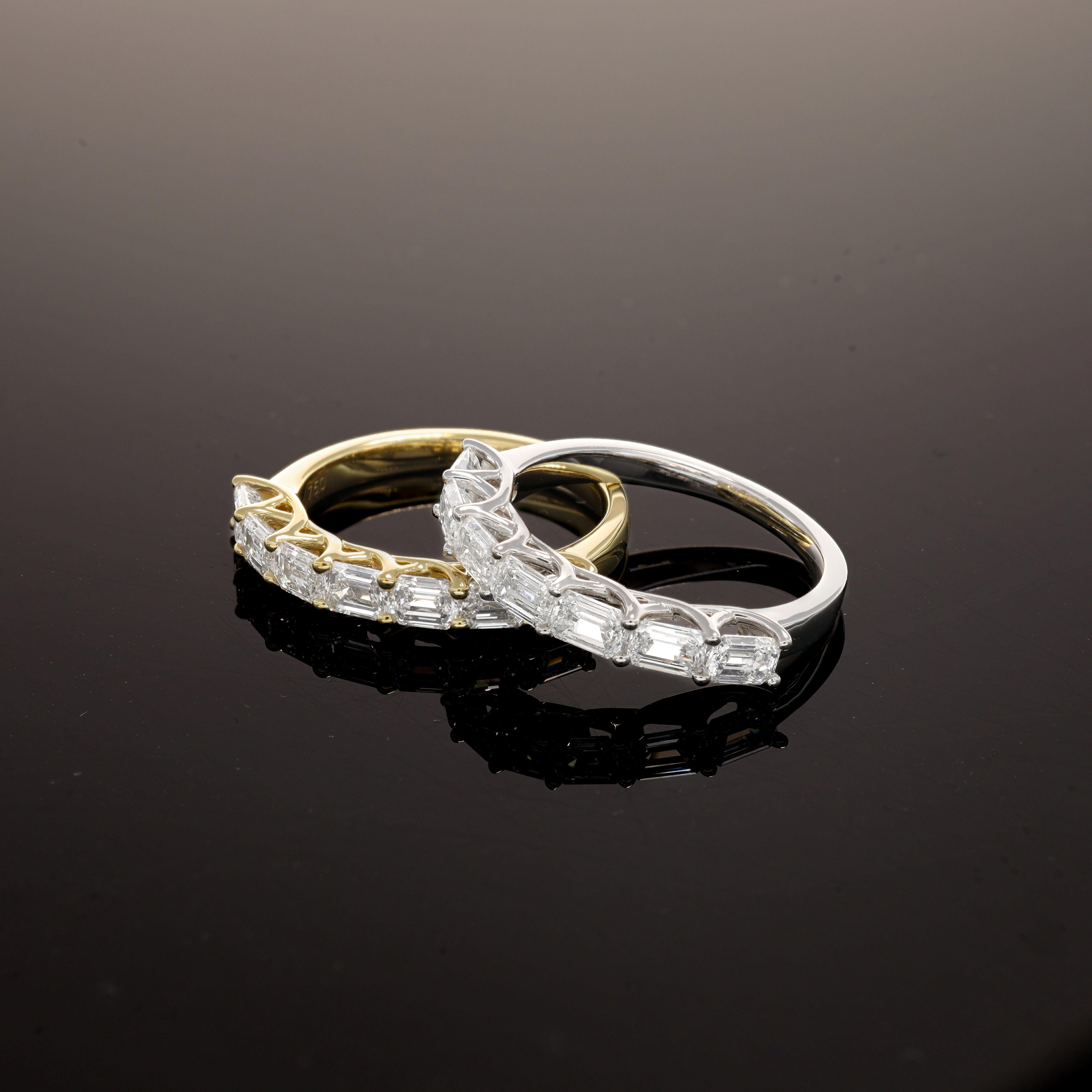 Natürlicher Diamant 1,45 Karat 18KT Weißgold Baguette-Ehering im Angebot 12