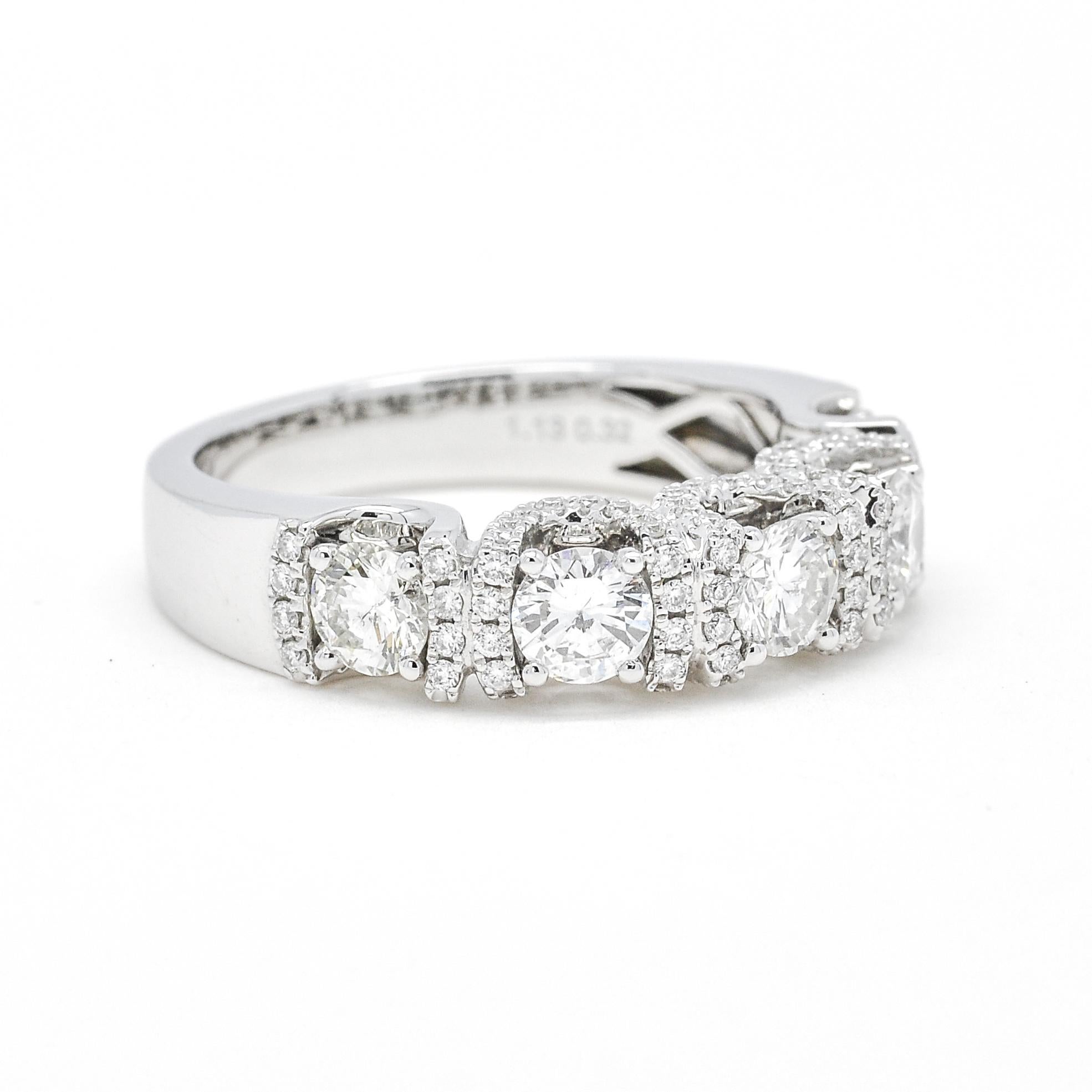 Round Cut Natural Diamond 1.45 carats 18KT White Gold Half Eternity Band Ring For Sale
