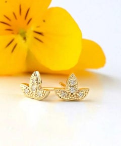 Natural Diamond 14K Gold Floral Stud Earring For Women Christmas Gift For Girls.