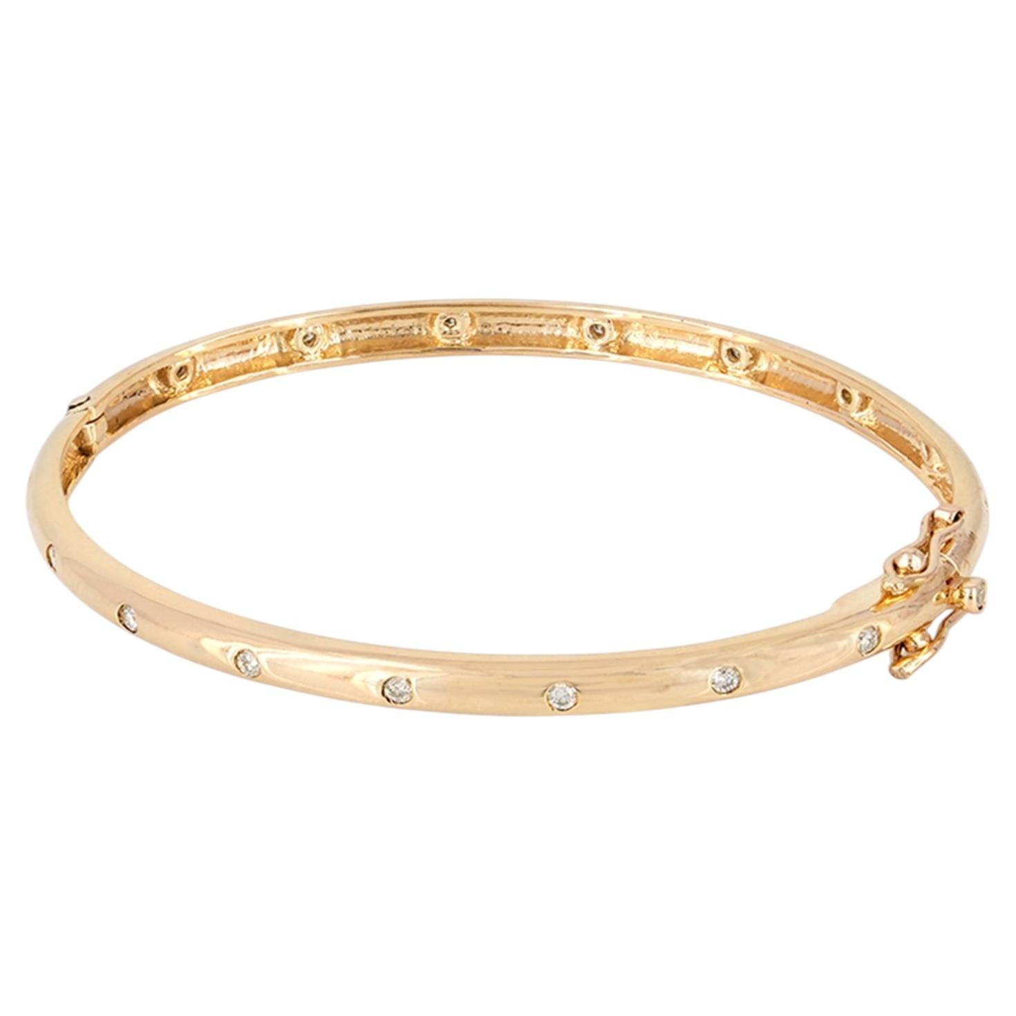 Natural Diamond 14k Gold Openable Fine Bangle Wedding Jewelry For Her