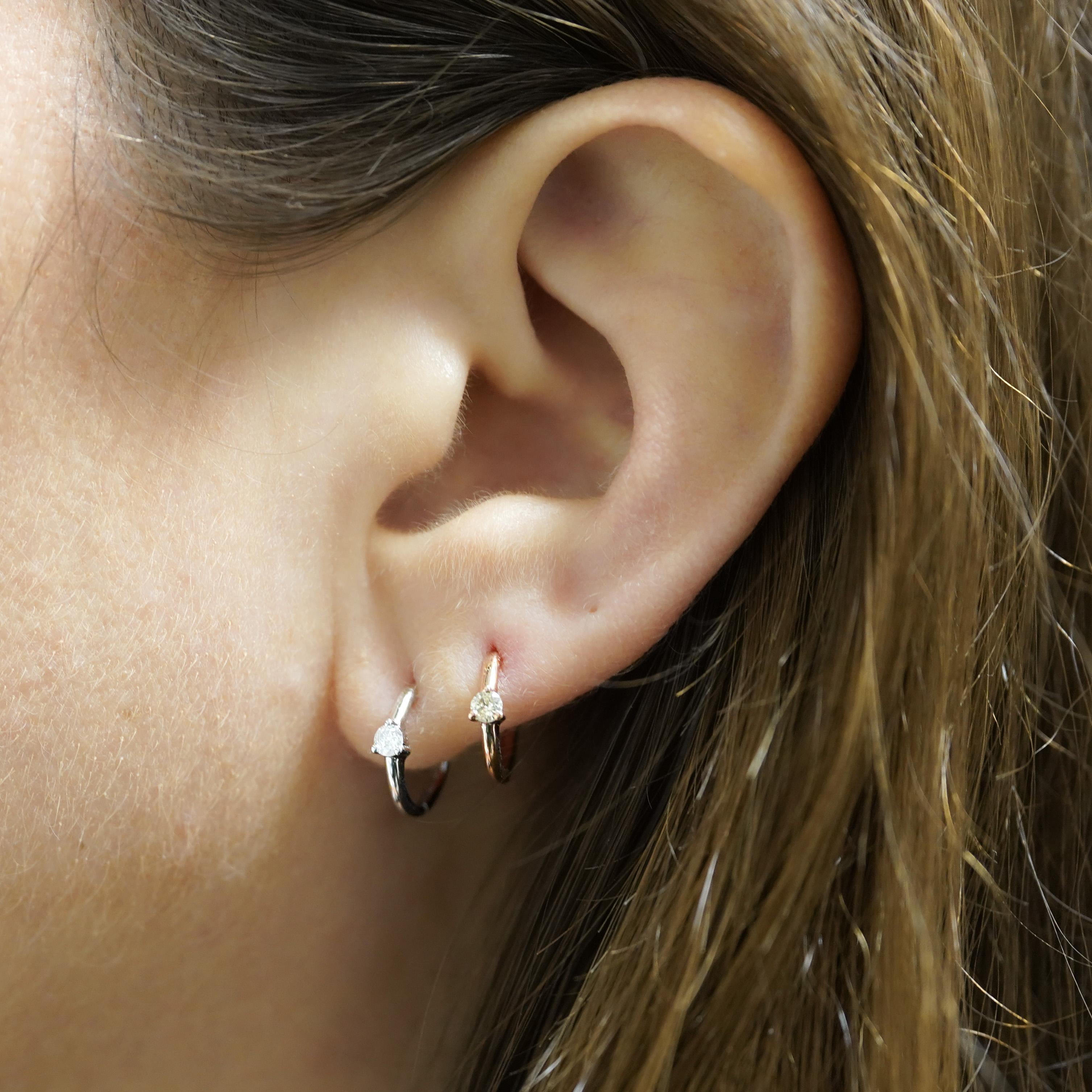 Modern Natural Diamond 14K Huggie Hoop Earrings Multi Ear Placement For Sale