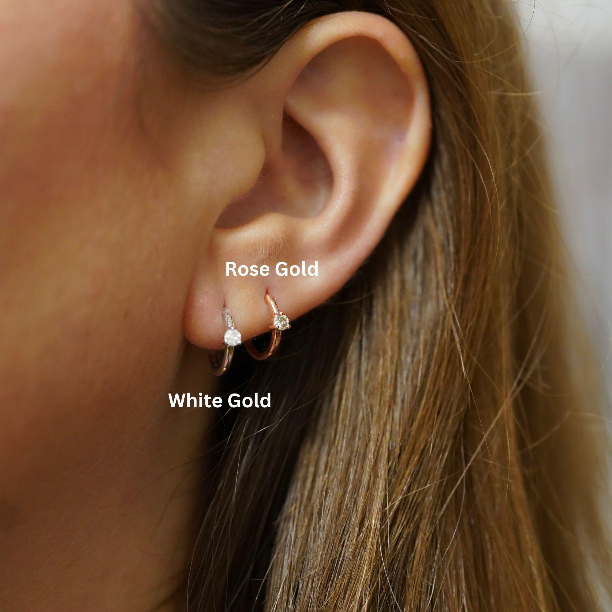Natural Diamond 14K Huggie Hoop Earrings Multi Ear Placement In New Condition For Sale In Miami, FL