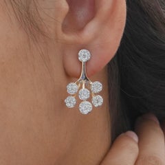 Natural Diamond 14k Rose Gold Floral Earrings Fine Jewelry Screw Back