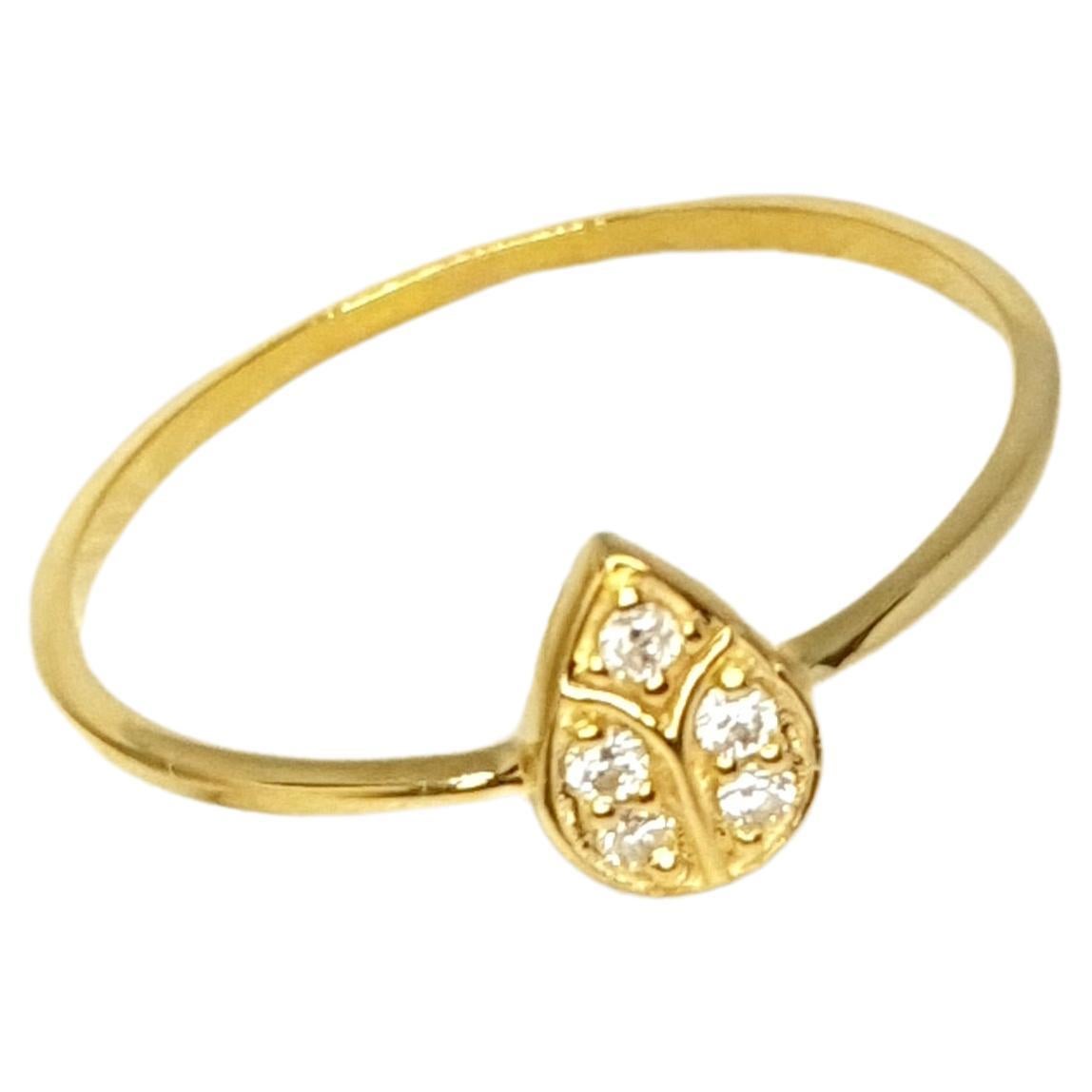 Natürlicher Diamant 14K Massivgold Birnenförmiger Ringring für Damen Geburtstagsgeschenk.