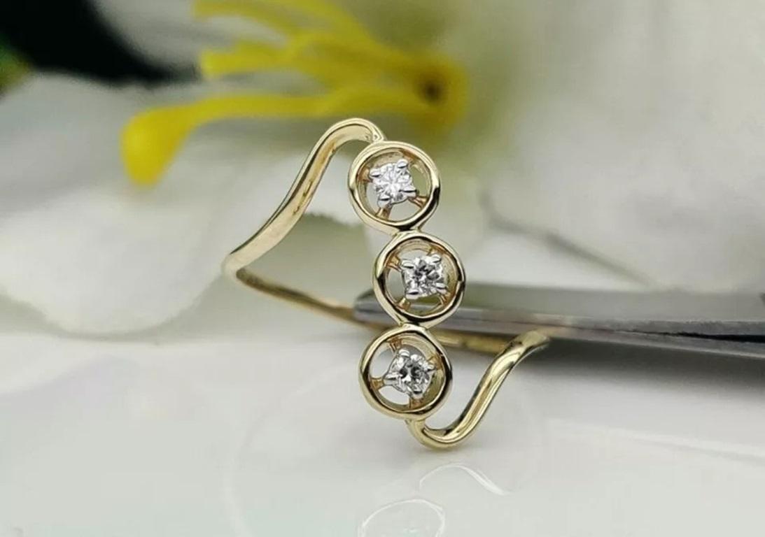 Natural Diamond 14k Solid Gold Ring 3 Diamond Ring Bridal Wedding Gift Jewelry
Light weight can be worn everyday

Additional information:
Material: Natural Diamond, 14K Yellow Gold, Gemstone
Main Stone: Diamond
Secondary Stone: Diamond
Main Stone