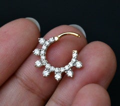 Natural Diamond 14k Solid Gold Septum Clicker Piercing Nose Ear Piercing Jewelry