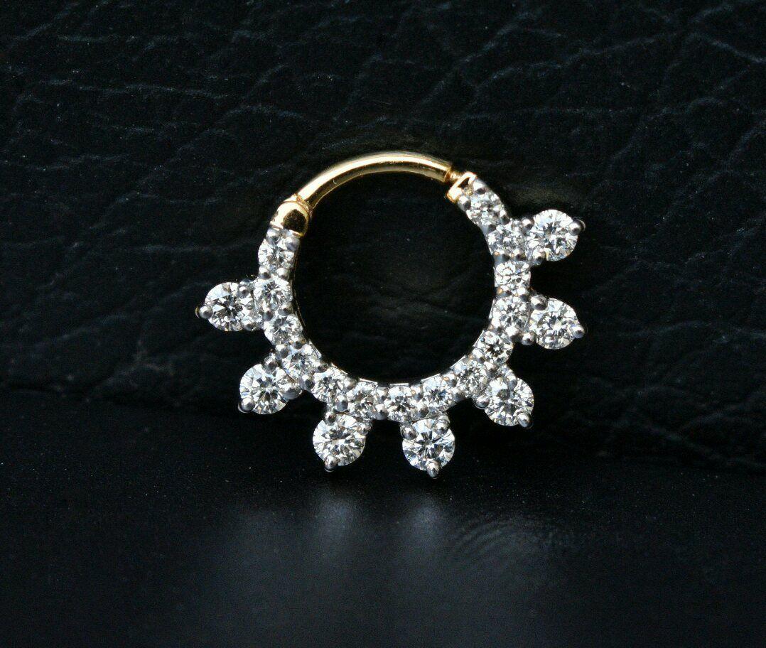 Modern Natural Diamond 14k Solid Gold Septum Clicker Piercing Nose Ear Piercing Jewelry For Sale