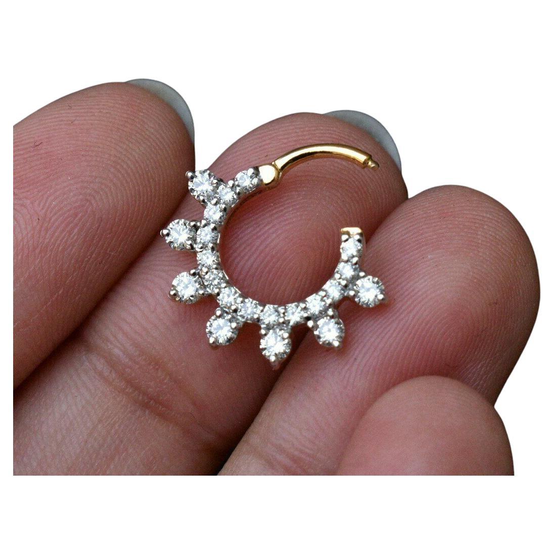 Septum Clicker, natürlicher Diamant 14k Massivgold-Schmuck mit durchbohrtem Ohrring, Septum-Schmuck im Angebot