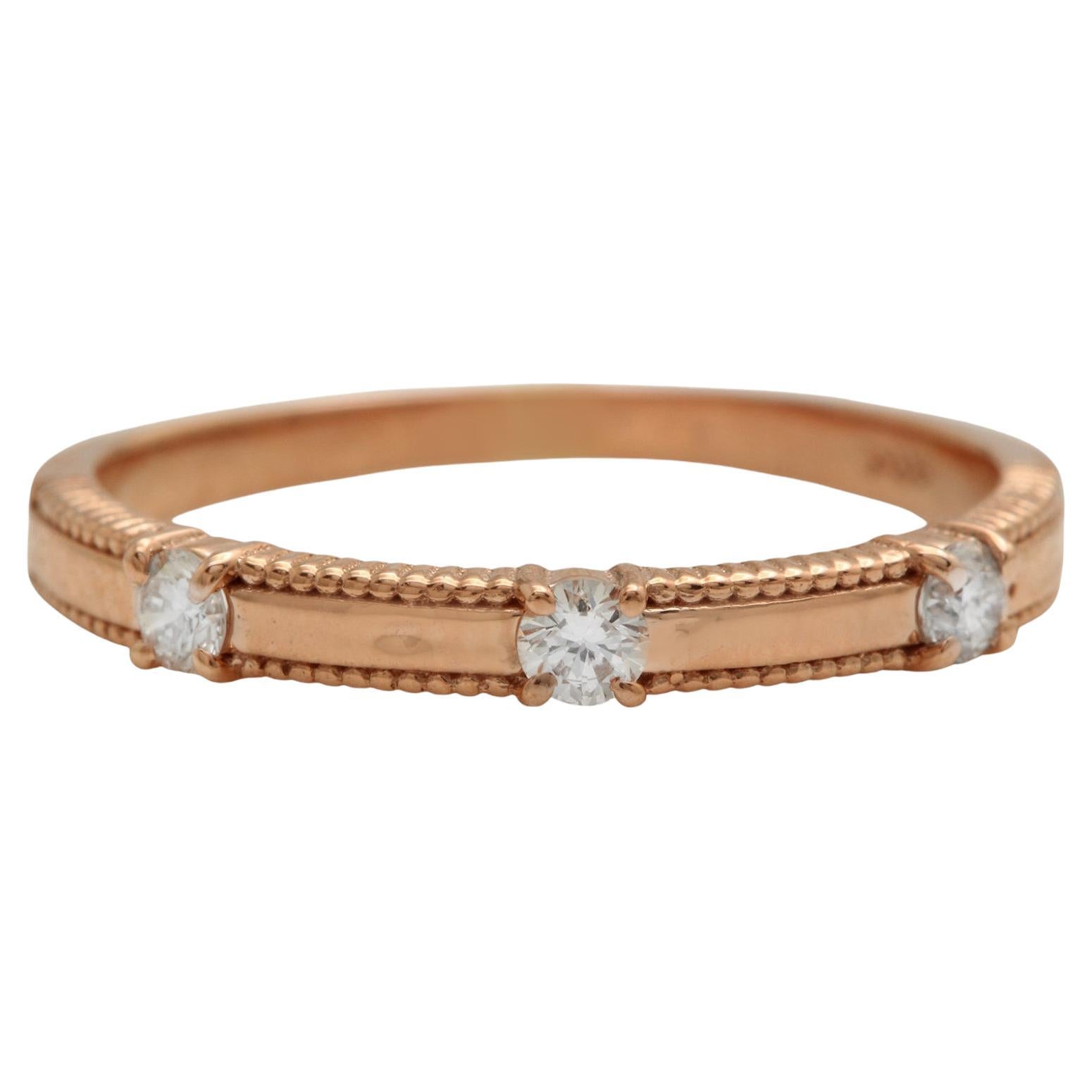 Natural Diamond 14K Solid Rose Gold Band Ring