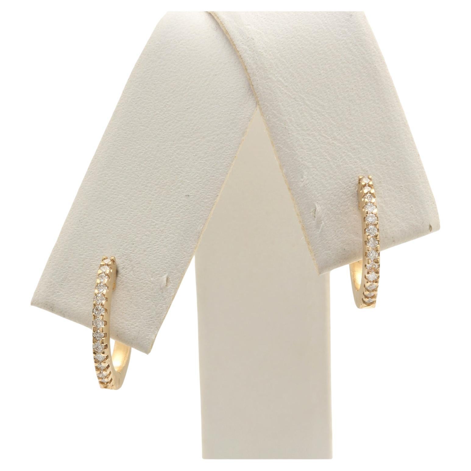 Natural Diamond 14K Solid Yellow Gold Hoop Earrings
