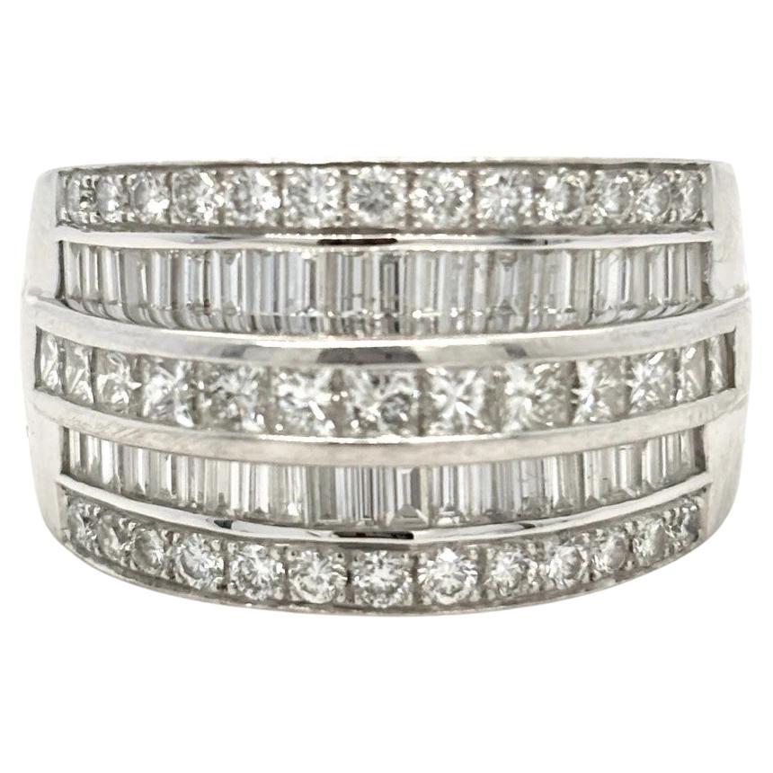 Natural Diamond 14K White Gold 1.80CTW Wide Channel Set Band Ring Size 8 For Sale