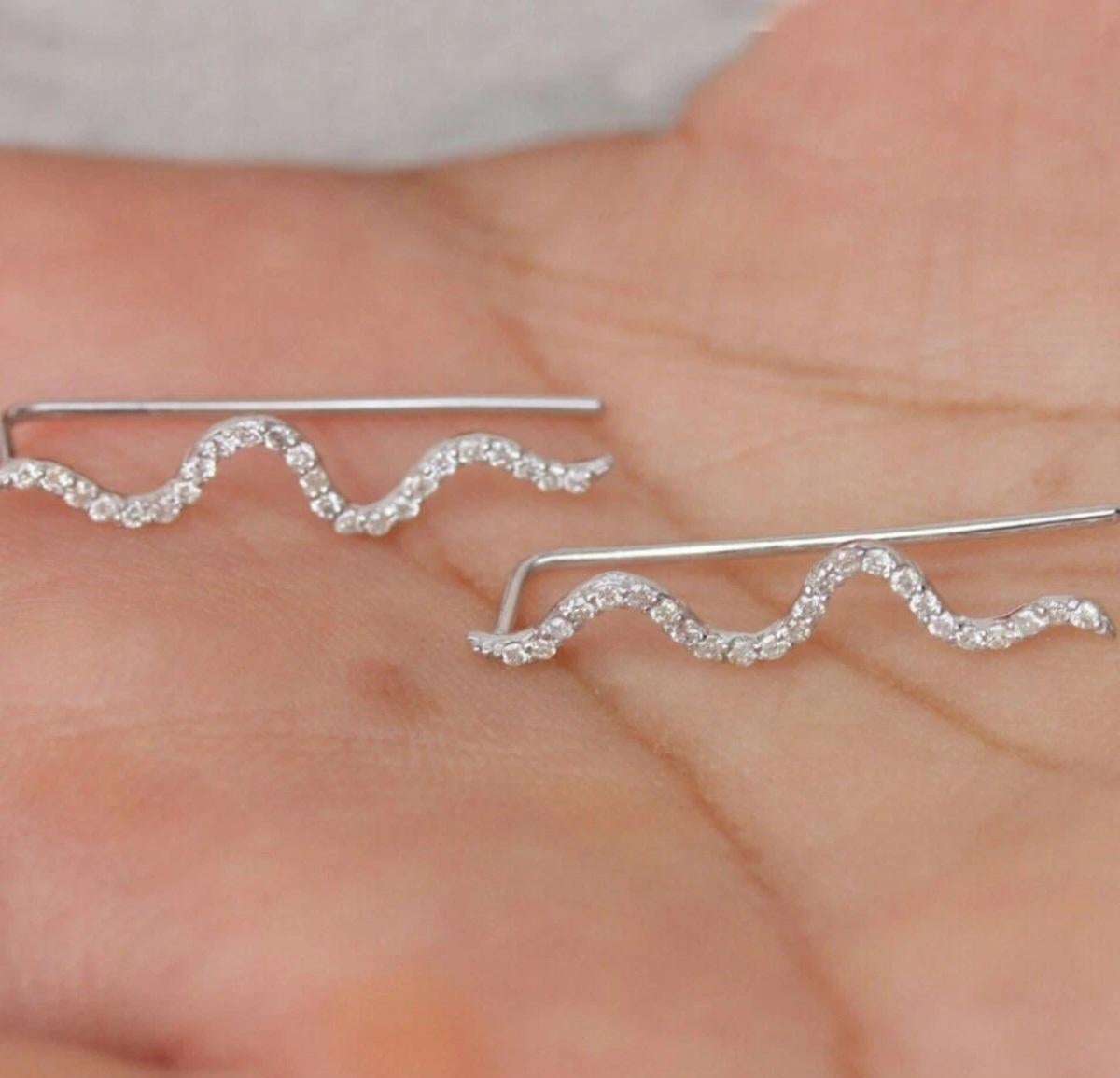 Natural Diamond 14K White Gold Cuff Earrings Moms Wedding Anniversary Jewelry. For Sale 1