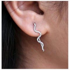 Natural Diamond 14K White Gold Cuff Earrings Moms Wedding Anniversary Jewelry.