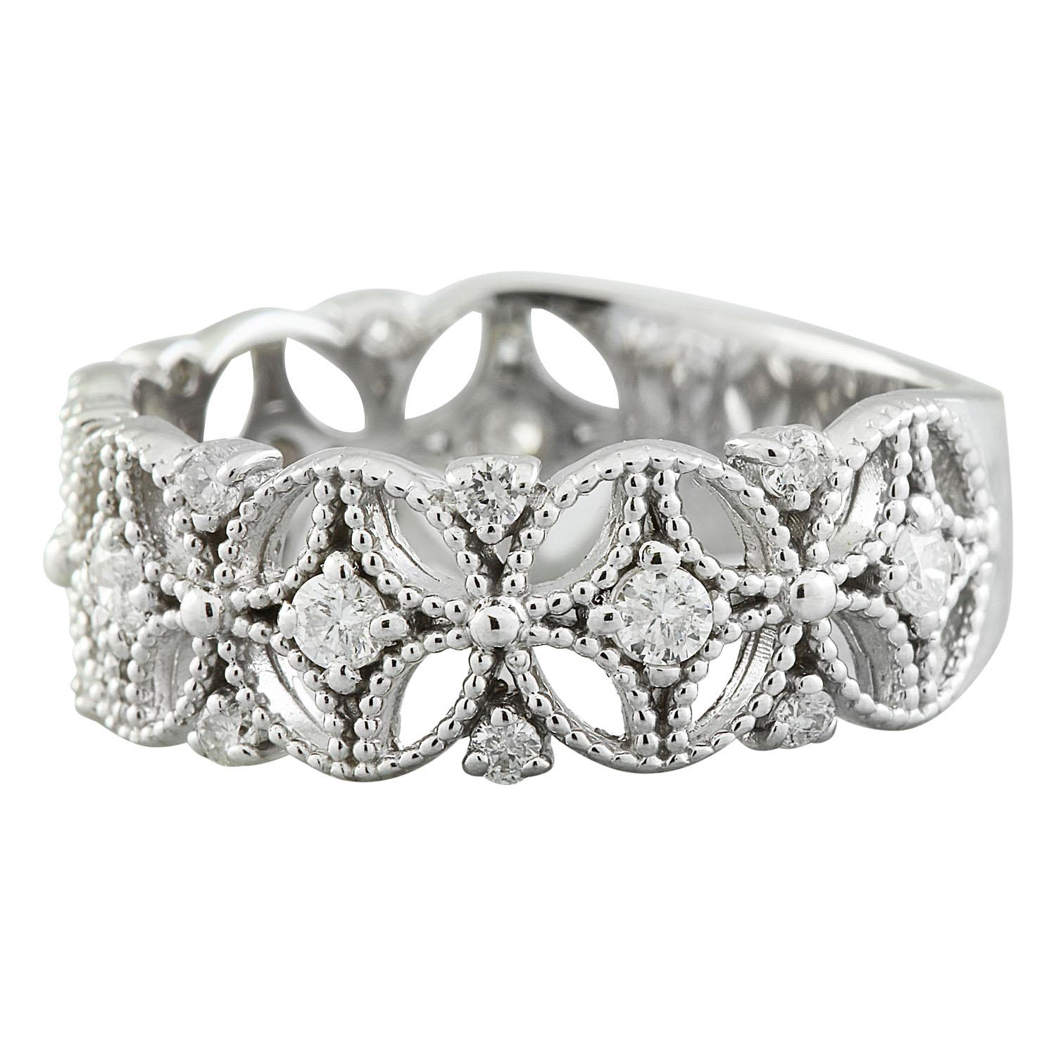 Women's Natural Diamond 14K White Gold Ring For Sale