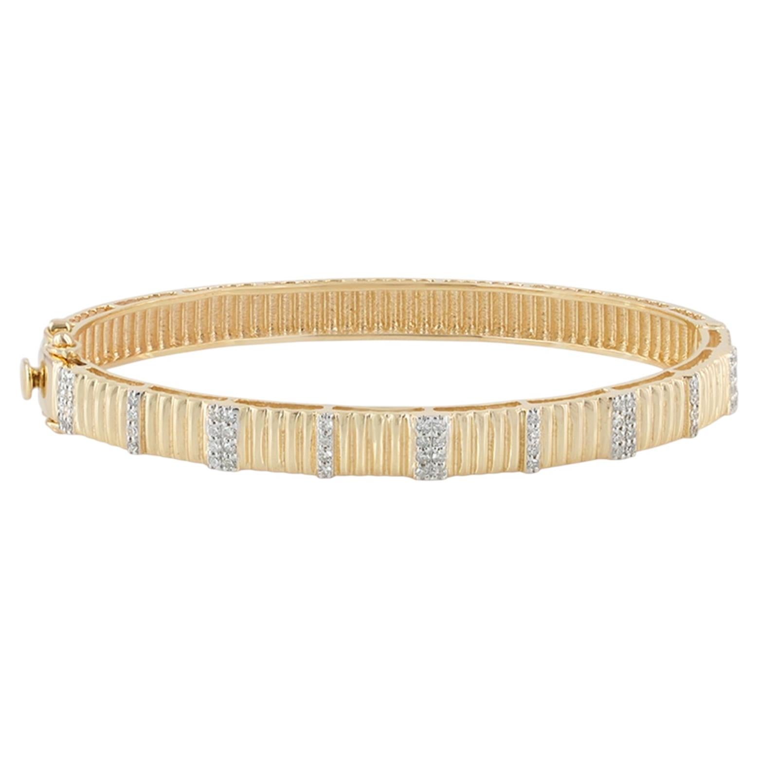 Natural Diamond 14k Yellow Gold Openable Bangle Bracelet Fine Jewelry