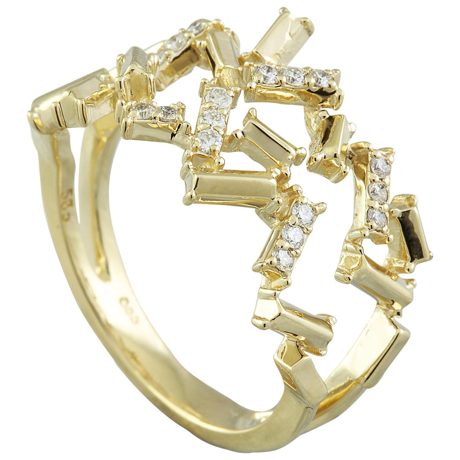 Ring aus 14 Karat Gelbgold mit natürlichem Diamanten (Rundschliff) im Angebot