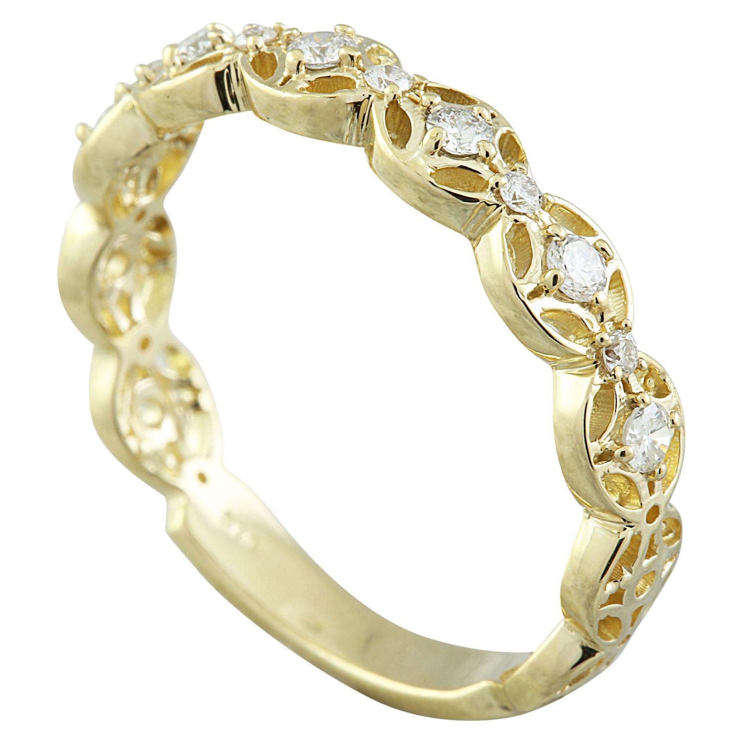Round Cut Natural Diamond 14K Yellow Gold Ring For Sale