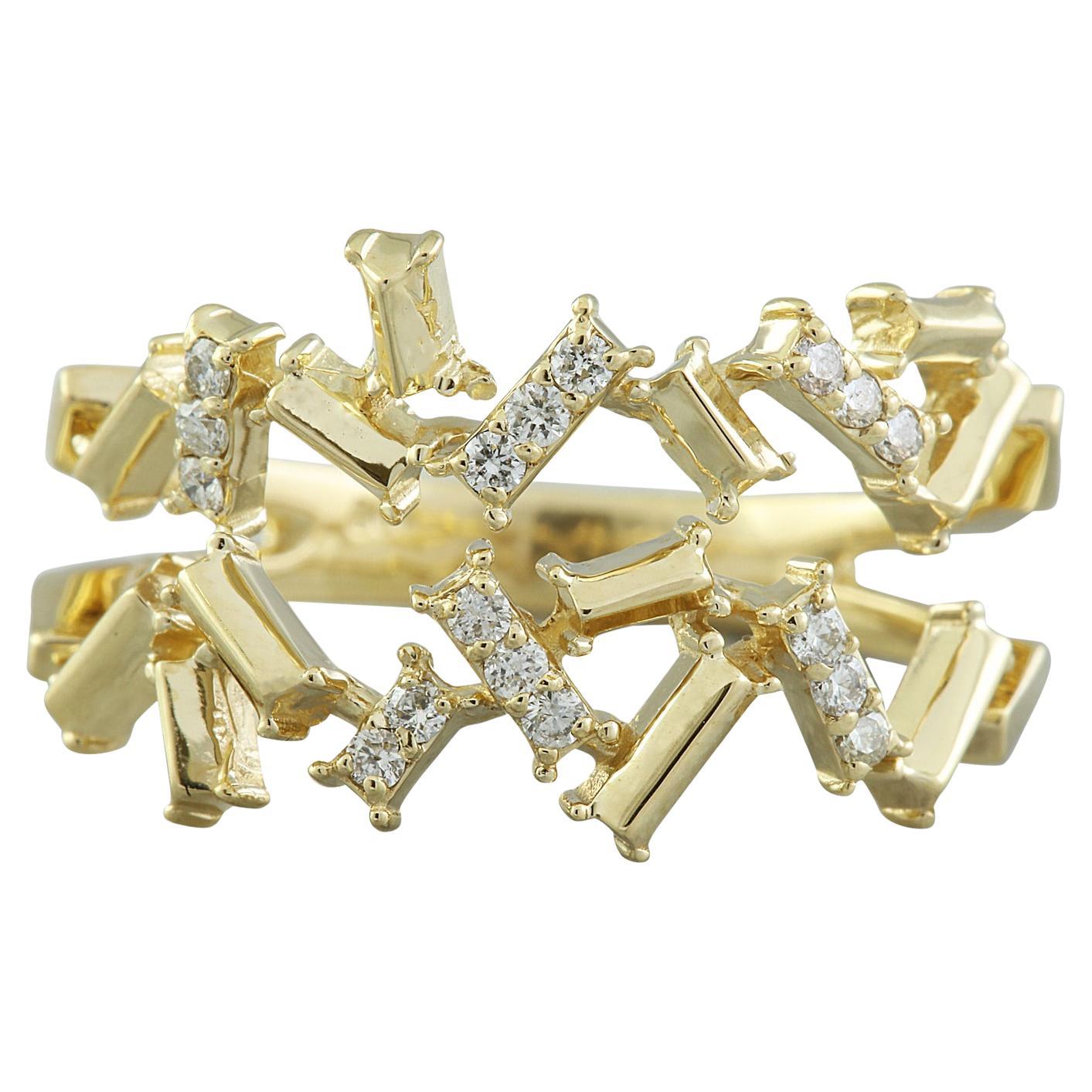 Natural Diamond 14K Yellow Gold Ring For Sale