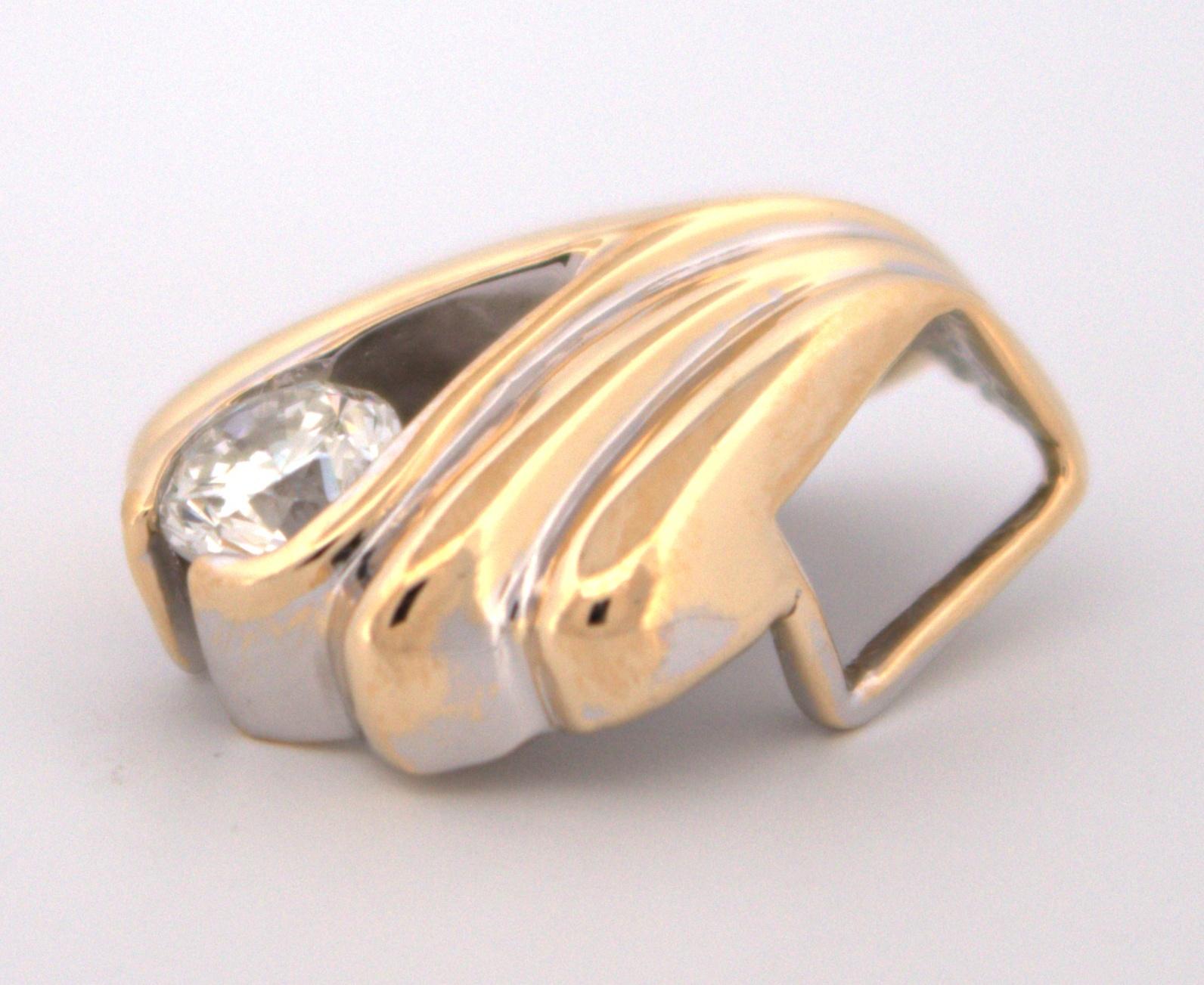 Artisan Natural Diamond, 14K Yellow Gold Slide Pendant For Sale