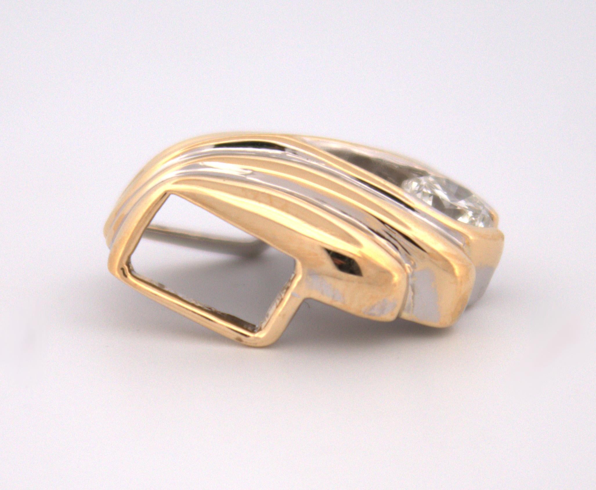 Brilliant Cut Natural Diamond, 14K Yellow Gold Slide Pendant For Sale