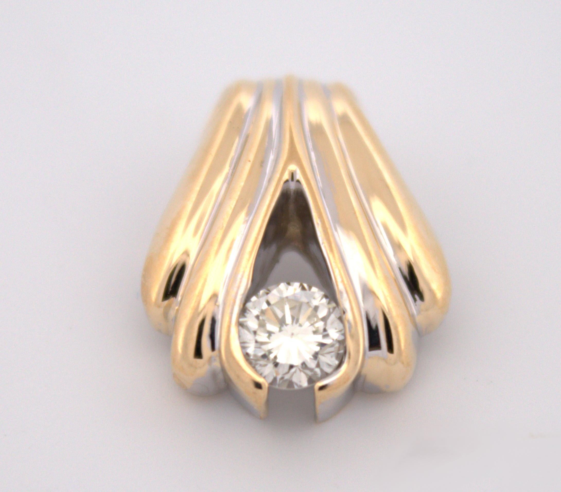 Women's or Men's Natural Diamond, 14K Yellow Gold Slide Pendant For Sale