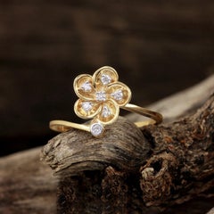 Natural Diamond 14k Yellow Gold Statement Ring For Her Minimalist Ring For Women