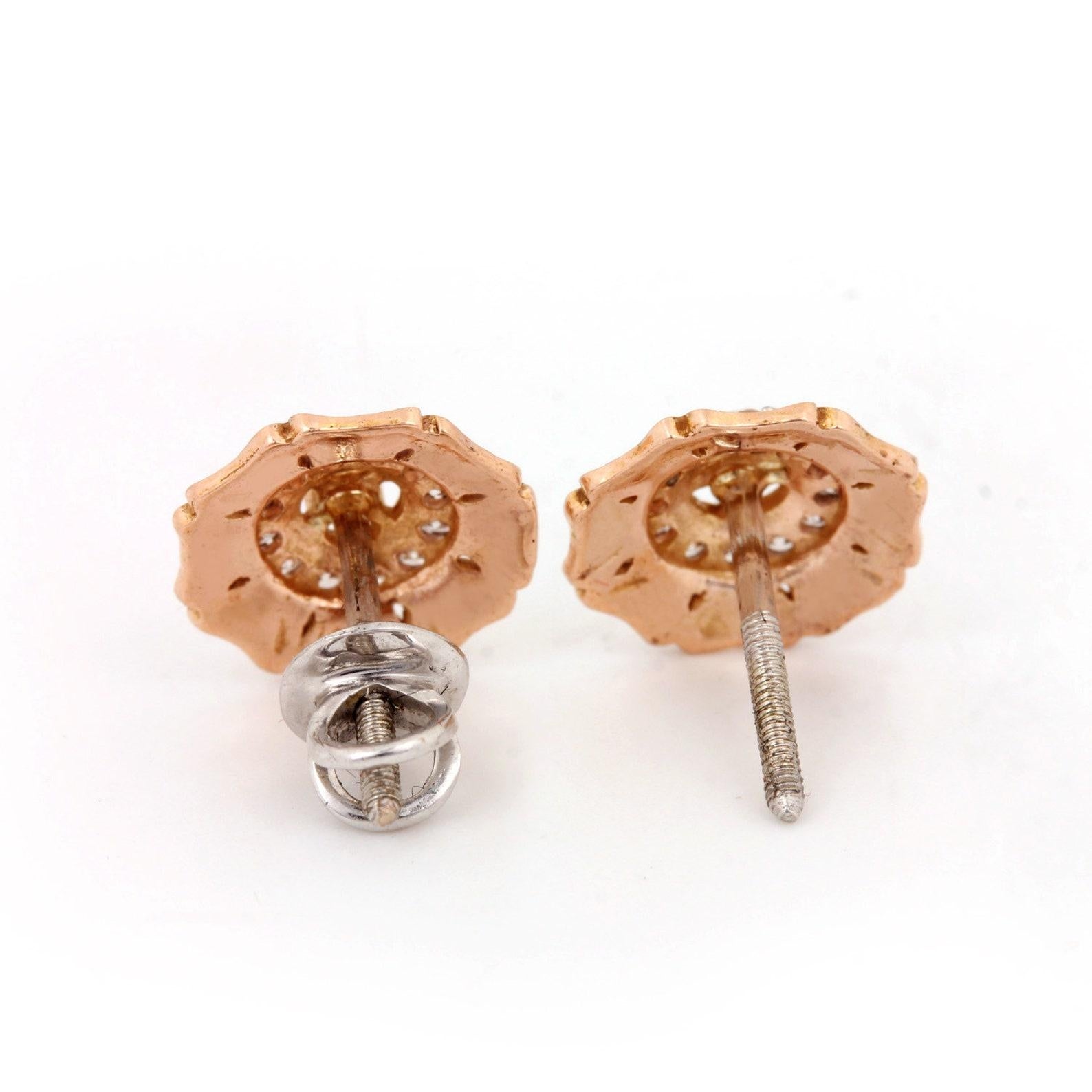 Round Cut Natural Diamond 14k Yellow Gold Stud Earrings For Her Unique Earrings 1 Pair. For Sale