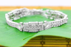 Pulsera Art Déco de eslabones geométricos con diamantes naturales de 1,50 quilates y oro blanco de 18 quilates