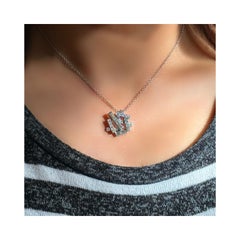 Natural Diamond 1.50 Carat Geometric Necklace Set in 18K WG. 16" Pendant 20mm