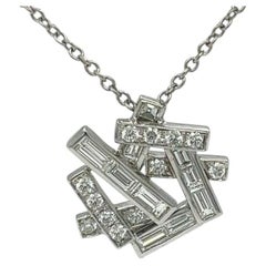Natural Diamond 1.50 Carat Geometric Necklace Set in 18K WG. 16" Pendant 20mm