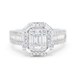 Natural Diamond 1.51 carats 18KT White Gold Art Deco Cocktail Ring