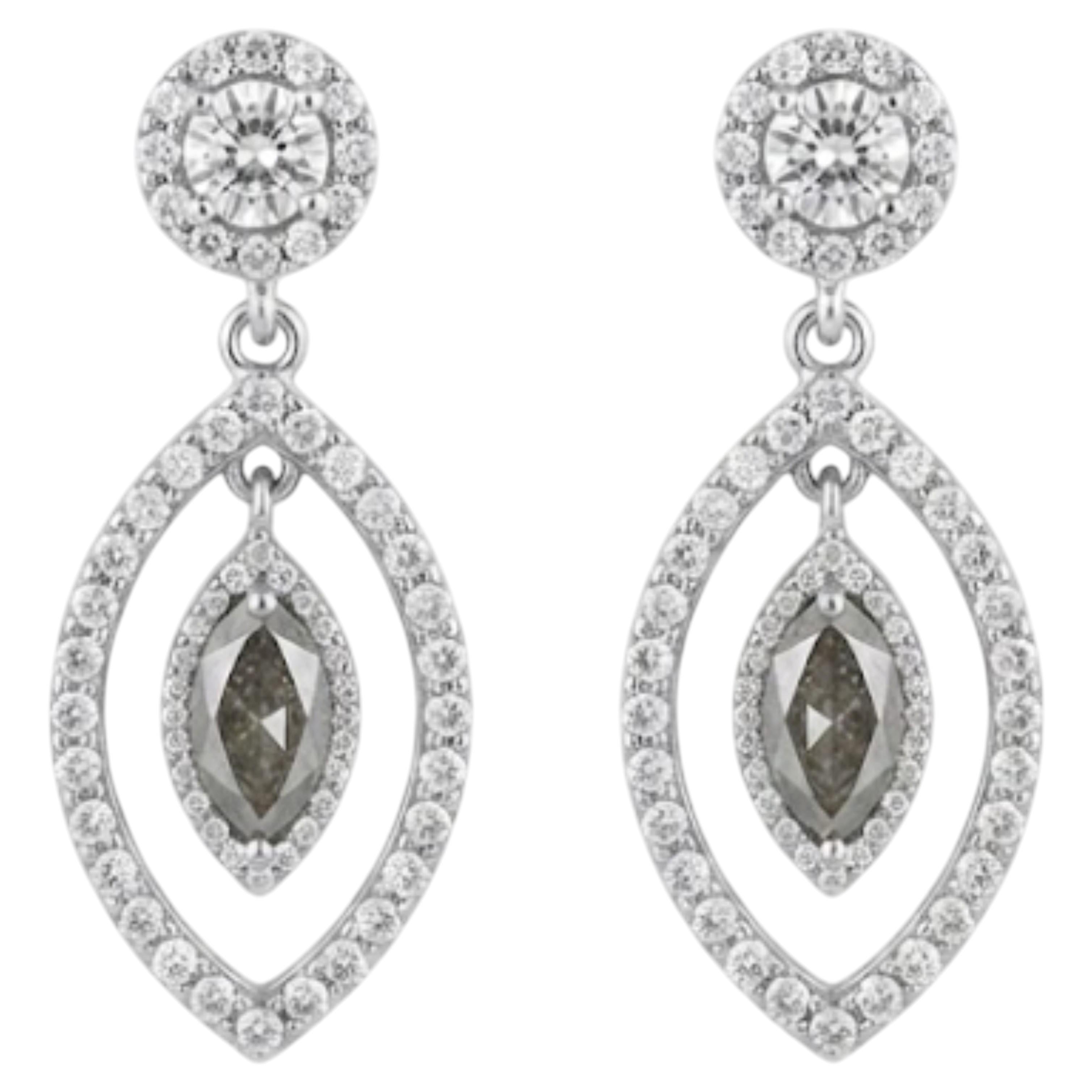 Designer 14K Gold Diamond Stud Earrings, 1.52 Carats, New