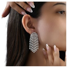 Natural Diamond 15.53Ct Round Chandelier Mesh Drop Earrings 18k White Gold