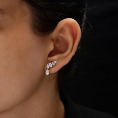 Natural Diamond 1.56 Ct Emerald Pear Cluster Drop Dangle Earrings 14K White Gold