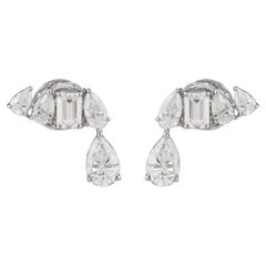 Natural Diamond 1.56 Ct Emerald Pear Cluster Drop Dangle Earrings 14K White Gold