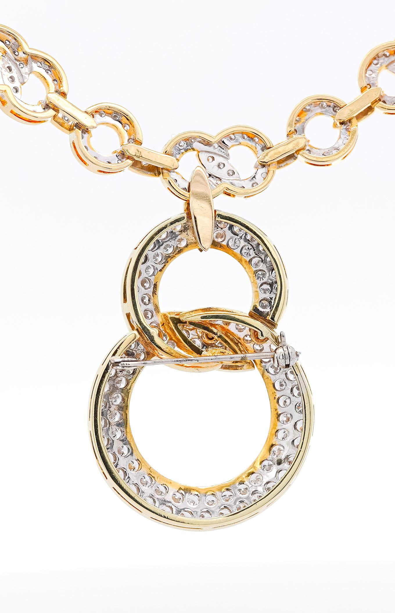 Natural Diamond 16 Carat Round-Brilliant Cut 18K Interlocking Circle Necklace In New Condition For Sale In Miami, FL
