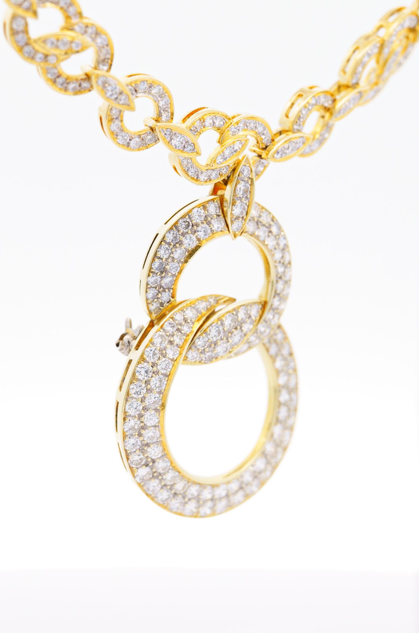Women's Natural Diamond 16 Carat Round-Brilliant Cut 18K Interlocking Circle Necklace For Sale