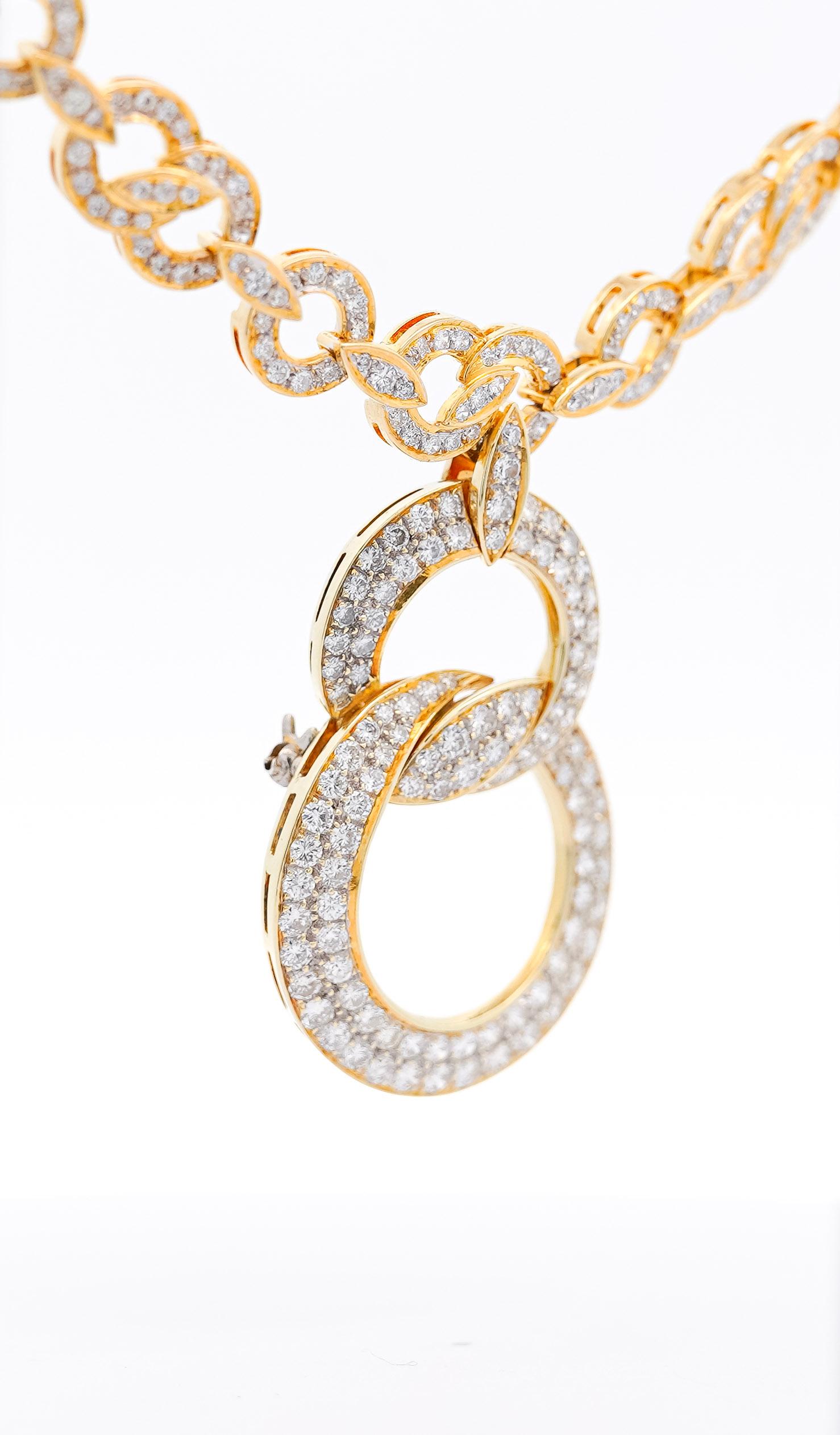 Natural Diamond 16 Carat Round-Brilliant Cut 18K Interlocking Circle Necklace For Sale 1