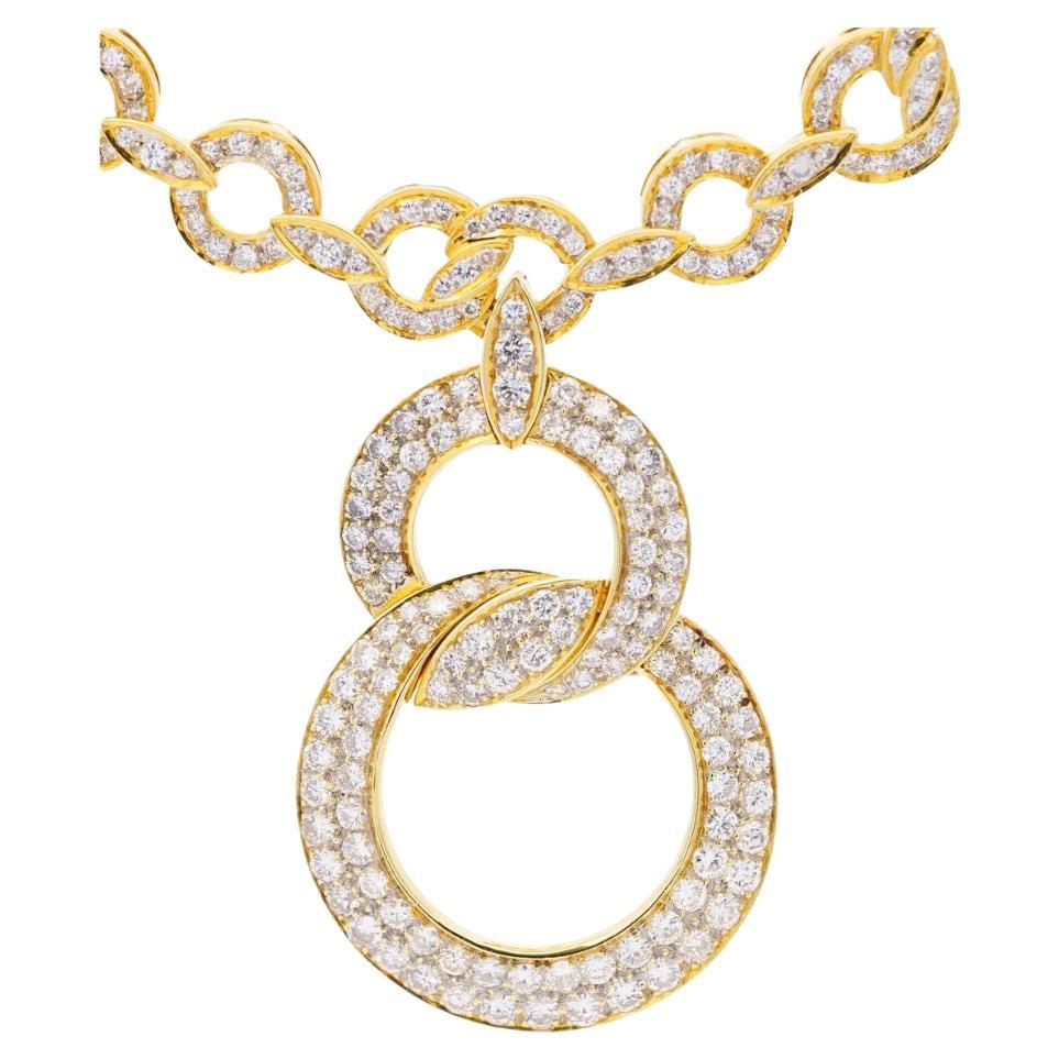 Natural Diamond 16 Carat Round-Brilliant Cut 18K Interlocking Circle Necklace For Sale