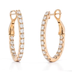 Natural Diamond 1.60 carats 18KT Rose Gold 'In and out' Hoop Earrings