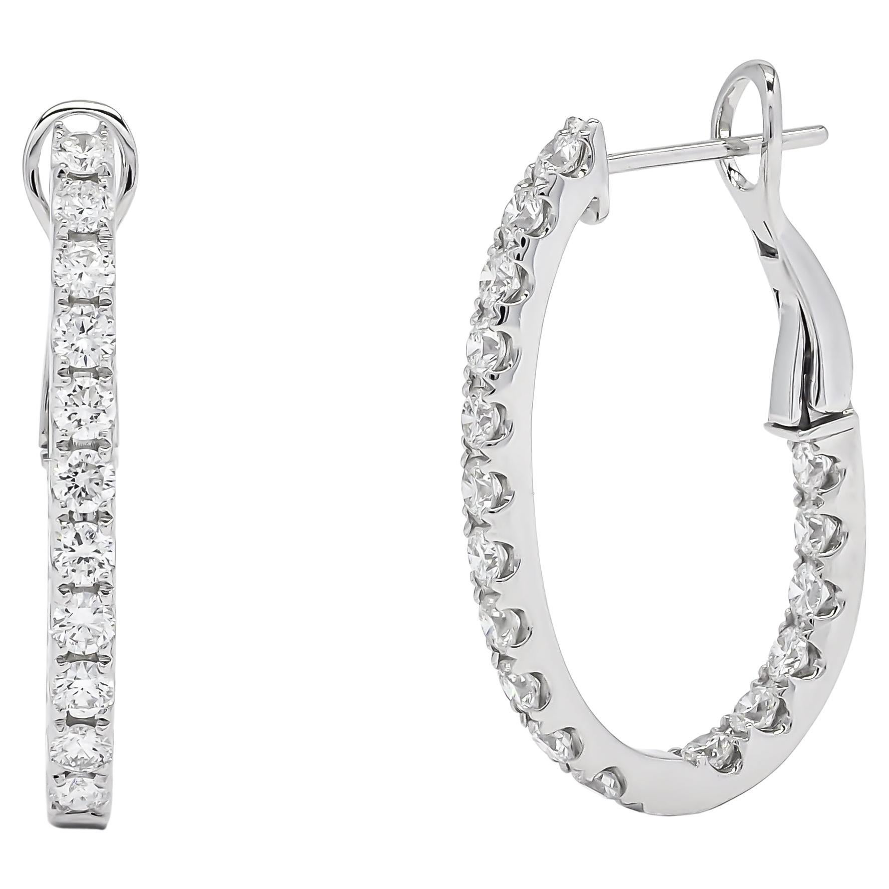 Modern Natural Diamond 1.60 carats 18KT Rose Gold 'In and out' Hoop Earrings For Sale